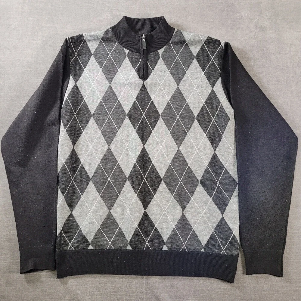 The North Pole Black Gray Grandpa Sweater 1/4 Zip Mens Size XL‎